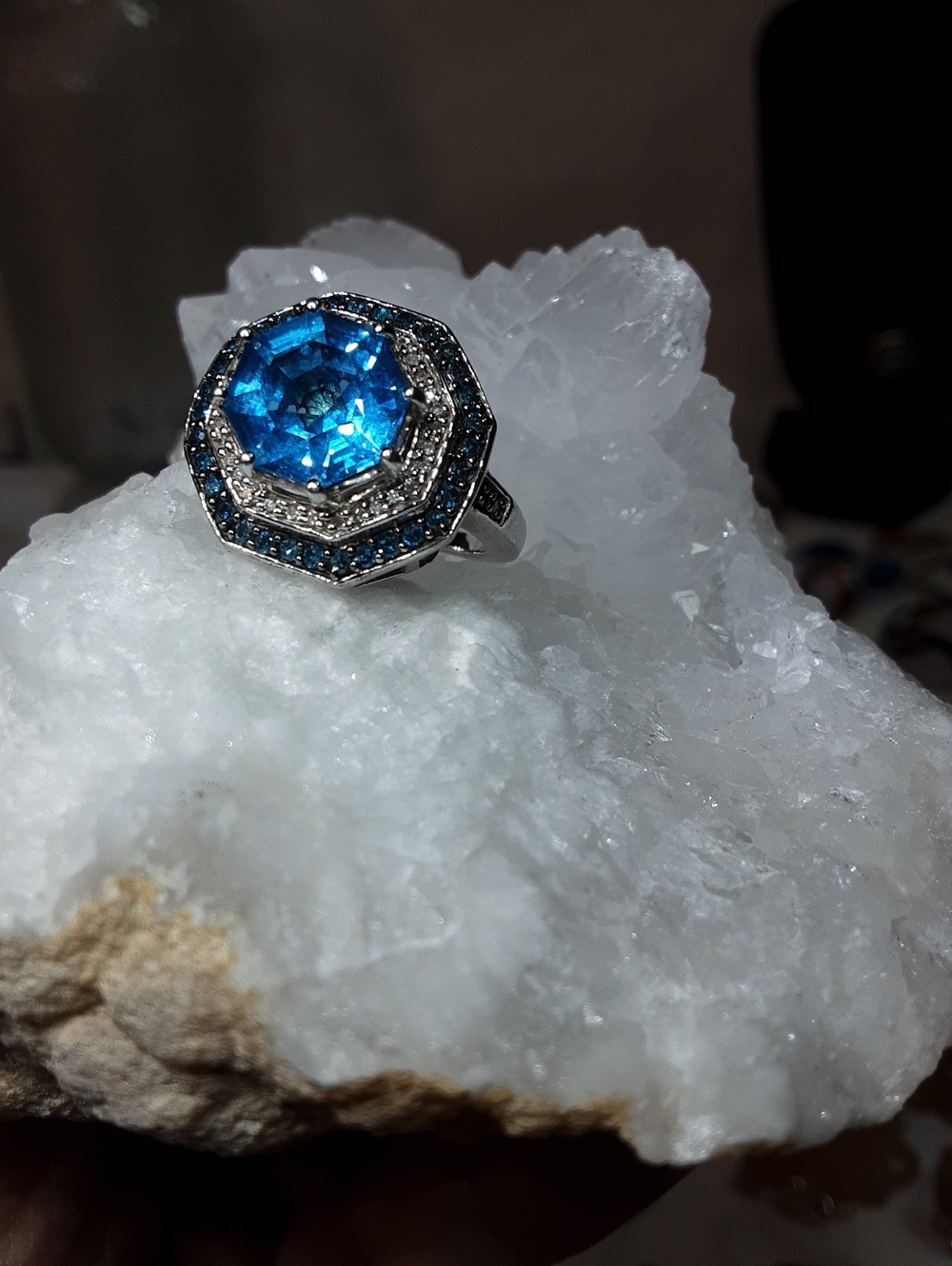 925 Genuine Blue Diamonds,  Blue Topaz ring